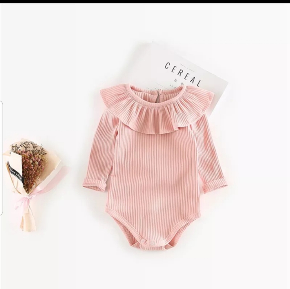 RUFFLE COLLAR RIB BODYSUIT - Picture 1 of 8